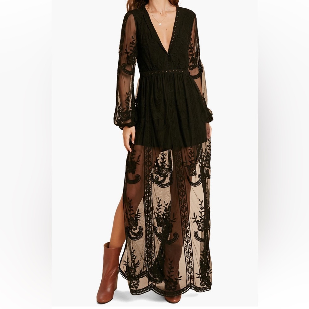 WISHLIST Floral Embroidered Long Sleeve Maxi Dress